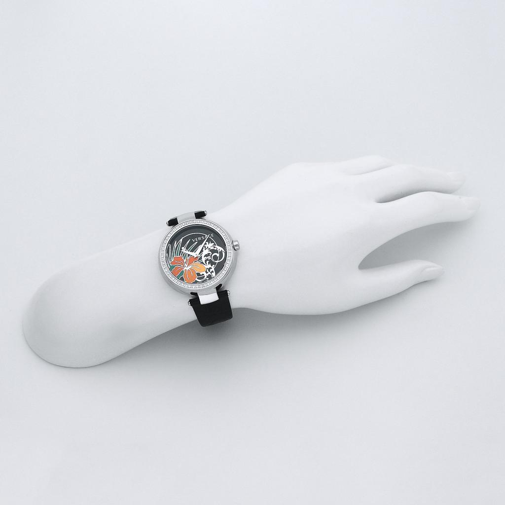 Versace MYSTIQUE HIBISCUS Black Stainless Sapphire Quartz 56pt Swiss I9Q91D9HIS009 Watch, Dial, Steel, Crystal, Movement, Diamond, 36mm, Made,