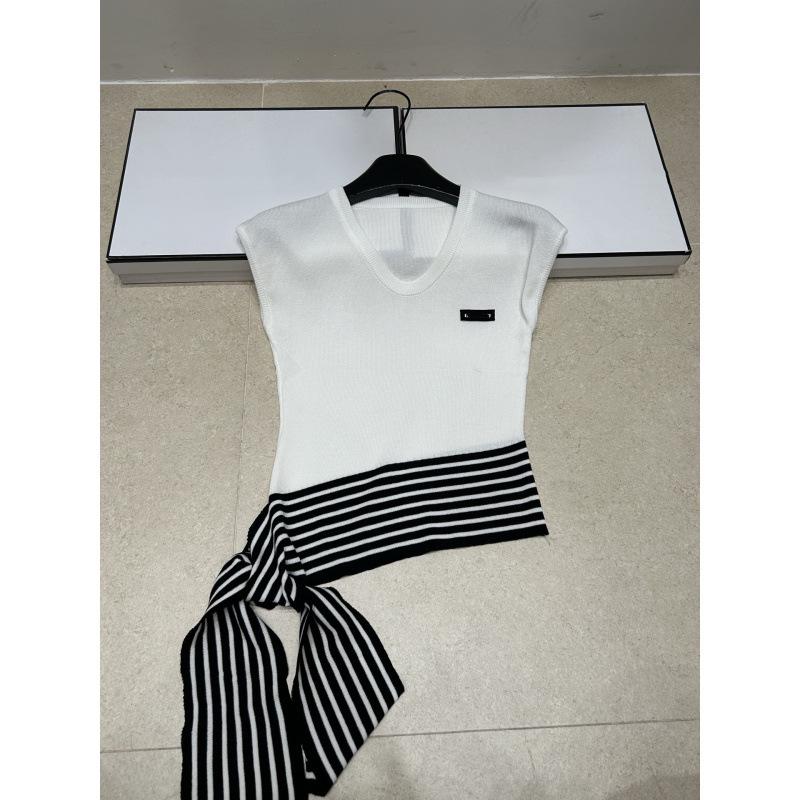Miu Style 2026 Summer Striped Tie-Up Knit Vest with Cinched Waist