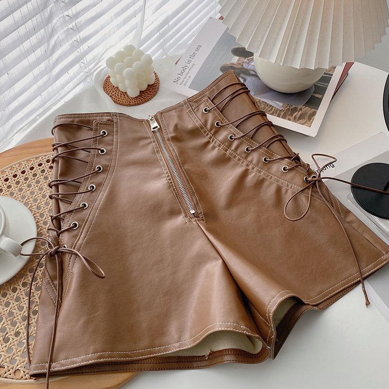 

Girls Shorts Autumn Winter Korean Leather Elastic A-line Casual Boot Pants Kids Sweet Gentle Clothes 170cm коричневий