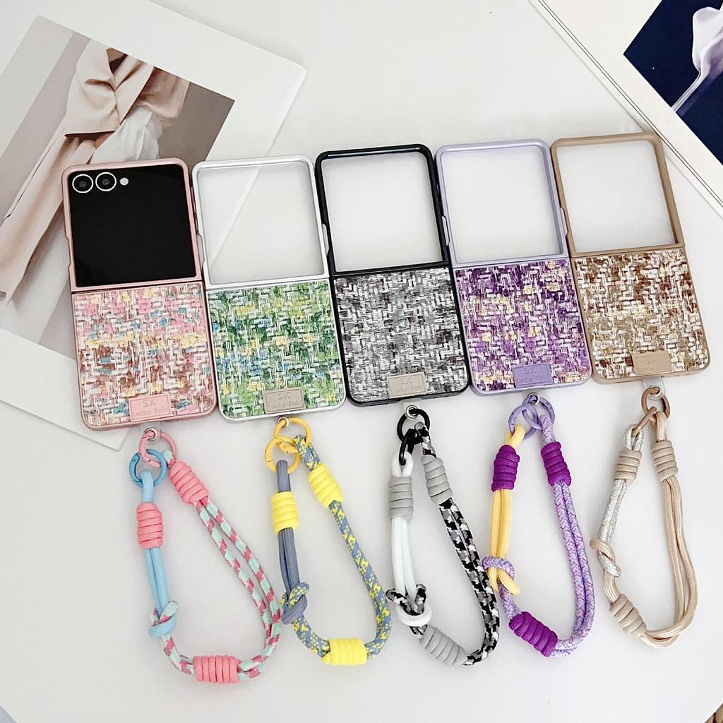 Samsung Z Flip7 Iridescent Protective Case: Woven Texture with National Style Auspicious Clouds Embroidery for Women, fits Flip6/5/4.