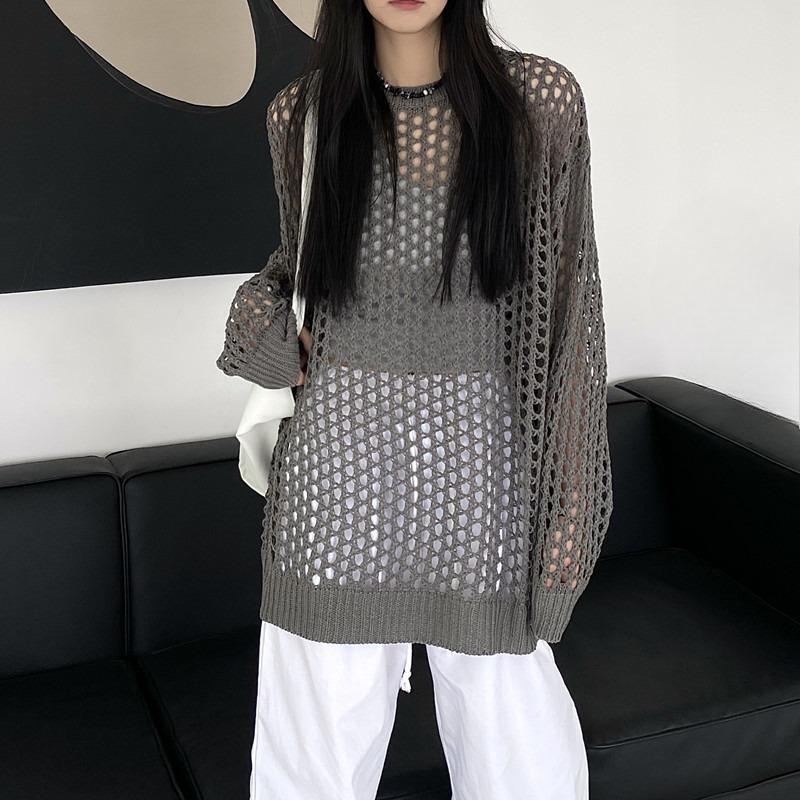 

Весенние новые трикотажные ажурные повседневные свободные блузки женские с длинным рукавом летние солнцезащитные женские рубашки с круглым вырезом однотонные женские рубашки топы 26056 One Size серый