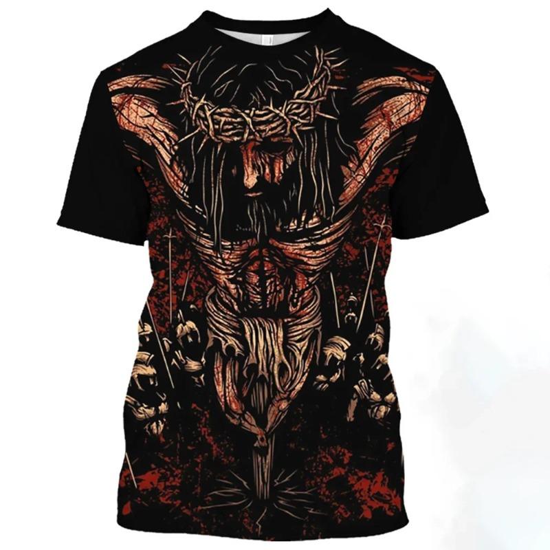 Jesus Christ Pattern Print T-Shirts Summer Casual O-Neck Oversized Quick-Drying Short Sleeve Catholicism Men's T-shirts