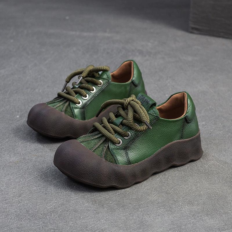 Fashion GKTINOO 2025 Spring Summer New Retro Thick Soled Shoes Casual Sneakers Big Toe Genuine Leather Women's Flat Platform Shoes