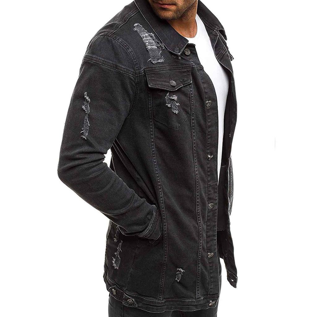 Men's  Winter Casual Vintage Wash Distressed Denim Jacket Coat Top Blouse