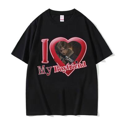Limited Edition Leon S. Kennedy "I Love My Boyfriend" Men's Pattern 2025 Printed Pure Cotton Harajuku Fashion Trend Short Sleeve