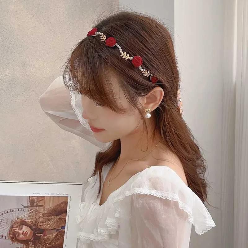 New Rose Pearl Headband for Women High-end Hairpin Sweet Temperament Metal Hair Band Headdress Girl Hair Accessories