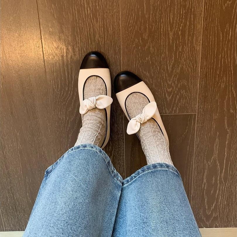 Grape Girl Yin Same Princess Nini Xiaoxiangfeng Round Head Bow Ballet Shoes Single Shoes Women's Mary Jane Shoes