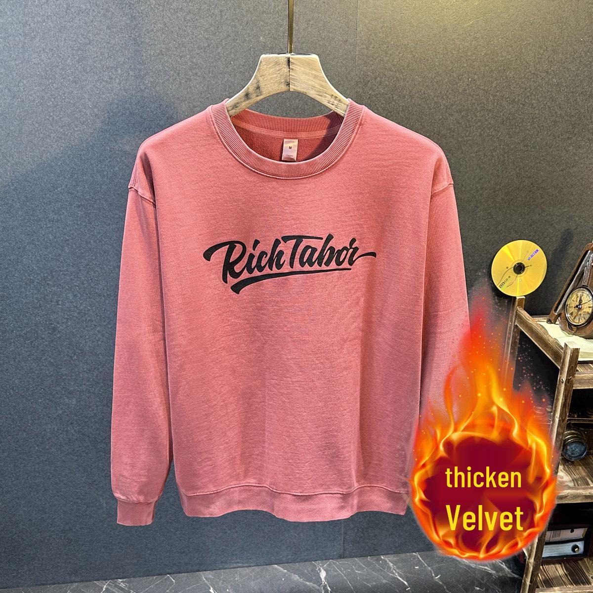 Men s Retro Round Neck Hoodie - Winter Plus Velvet, Thickened Inner Layer, Long Sleeve Top. 4XL
