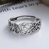 925 Sterling Silver Rose Pattern Vintage Open Ring