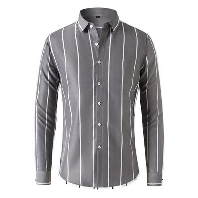 Camisa casual a rayas de sección fina para hombre para primavera y otoño, cuatro estaciones, con cuello abotonado, sección de rayas, talla grande
