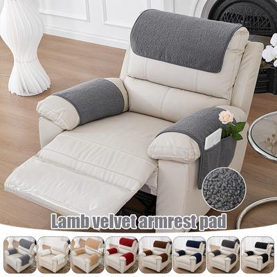 3 Stück Dehnbarer Fleece Möbel Sofa Armlehnenbezug mit Taschen Sofa Kopfstütztuch Samt Rutschfest Couch Sessel Armschutz