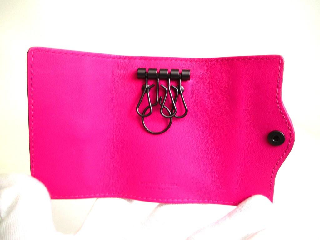 Authentic BOTTEGA VENETA Pink Leather Silver H/W 4 Pics Key Chain #b105  Seller Refurbished