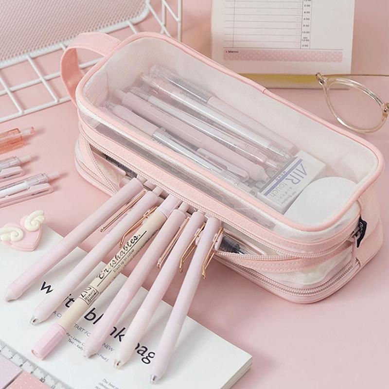 Transparentní síťovaný držák na tužku Stacionární úložný organizér Tašky na make-up pera