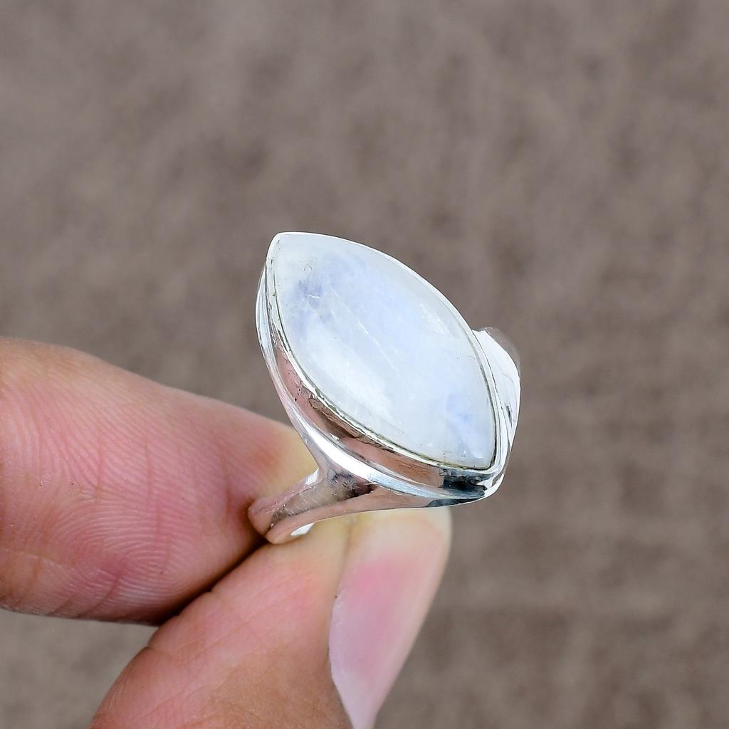 Moonstone Genstone Handmade 925 Sterling Silver Jewelry Ring Size 9 KKG-527