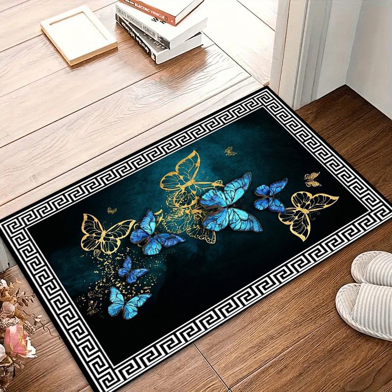 Teppiche für Wohnzimmer Türkis & Gold Schmetterling Griechisches Muster Schlafzimmer Läufer Weicher Schlafzimmerteppich mit luxuriösen Schmetterlingsmotiven Geschenk