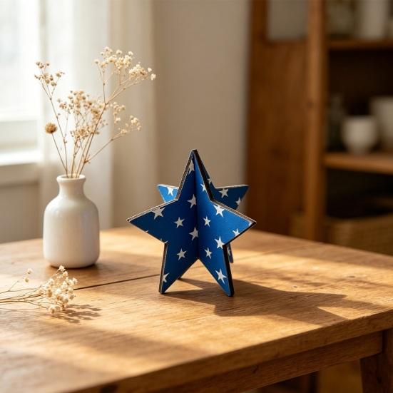 Enfeites de Estrelas de Madeira 3D Design Patriótico Estrelas e Listras Americanas Montagem Sem Ferramentas Enfeite para Decoração de Casa Escritório 4 de Julho