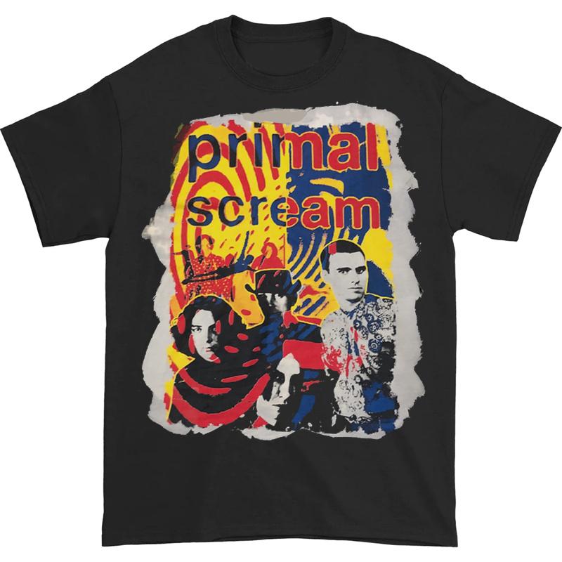 1984 British Acid Rock Primal Scream Original Call Band American Casual Red Short Sleeve T-Shirt Uninhibited Streets Literary