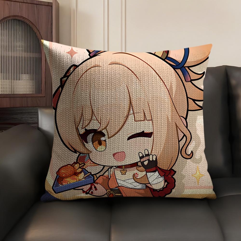 Yoimiya Cute Genshin Impact Cushion Cover Natural Linen Organic Fabric DoubleSided Printing Sofa Home Decor Gift Pillow Case