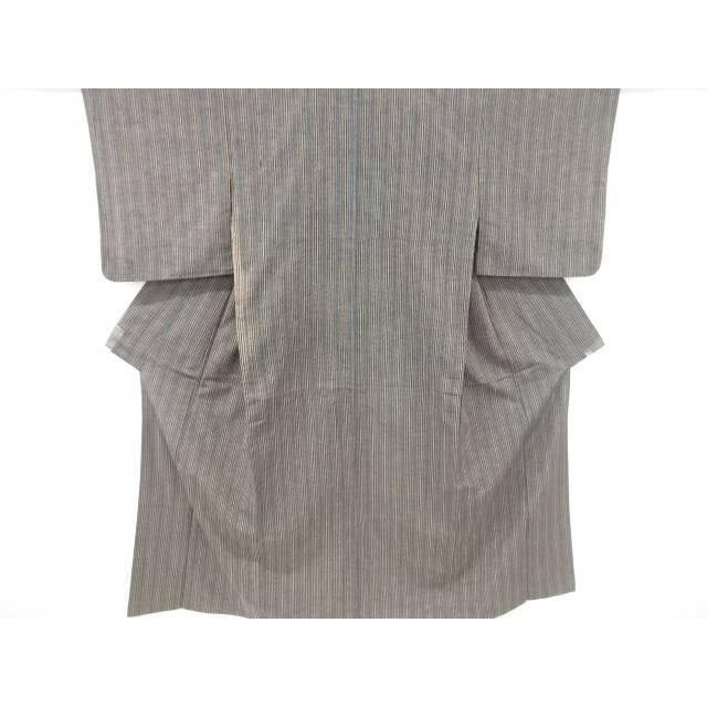 Hand-woven pongee kimono with striped weave [antique] [used] [worn] Sosou