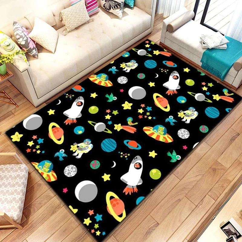 Cartoon Outer Space Astronaut Carpet Universe Galaxy Area Rug For Bedroom Living Room Decor Planet Doormat Starry Sky Floor Mat