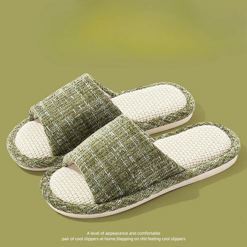

2025 New Natural Flax Home Slippers Indoor Floor Shoes Silent Sweat Slippers for Summer Women and Men Sandals Slippers 40-41 зелений