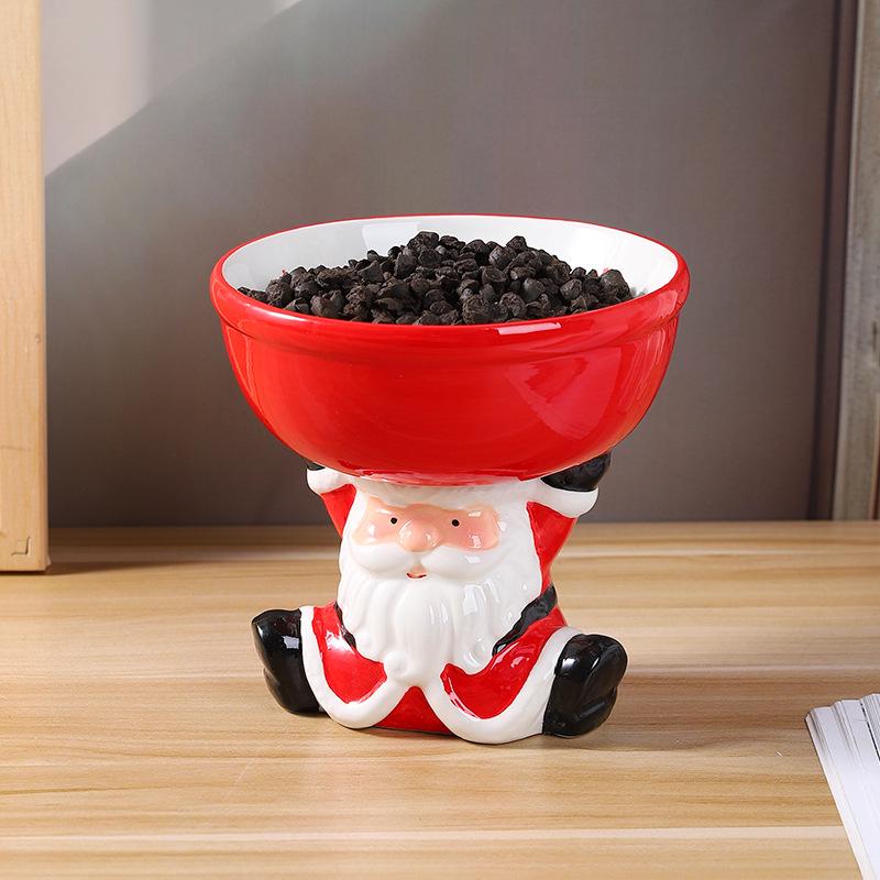 Santa Claus Ceramic Pet Bowl: Elevated Anti-Tip Design with Neck Protection for Cats and Dogs