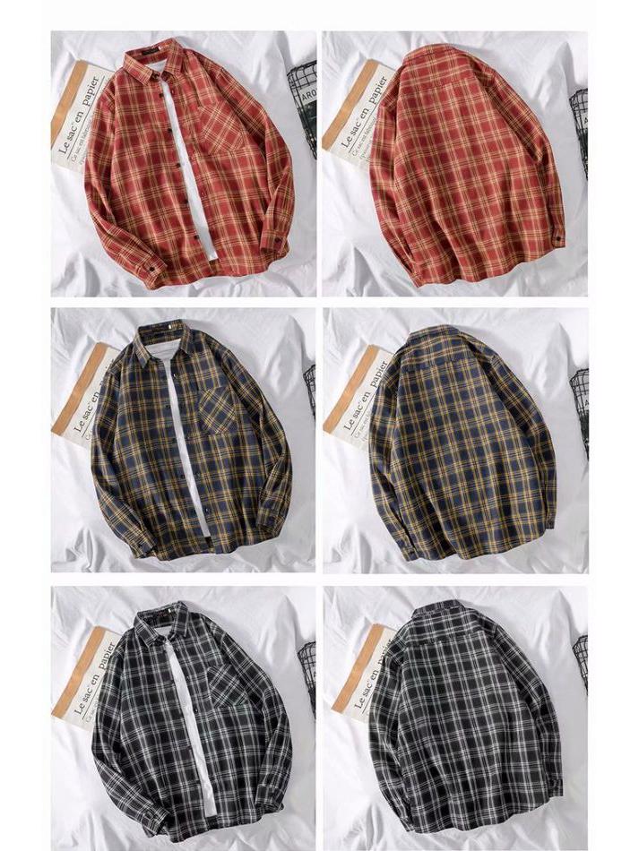 Men's Long-Sleeve Plaid Shirt - Trendy Hong Kong & Korean Style, Lightweight, Casual, Versatile Jacket for Spring & Autumn