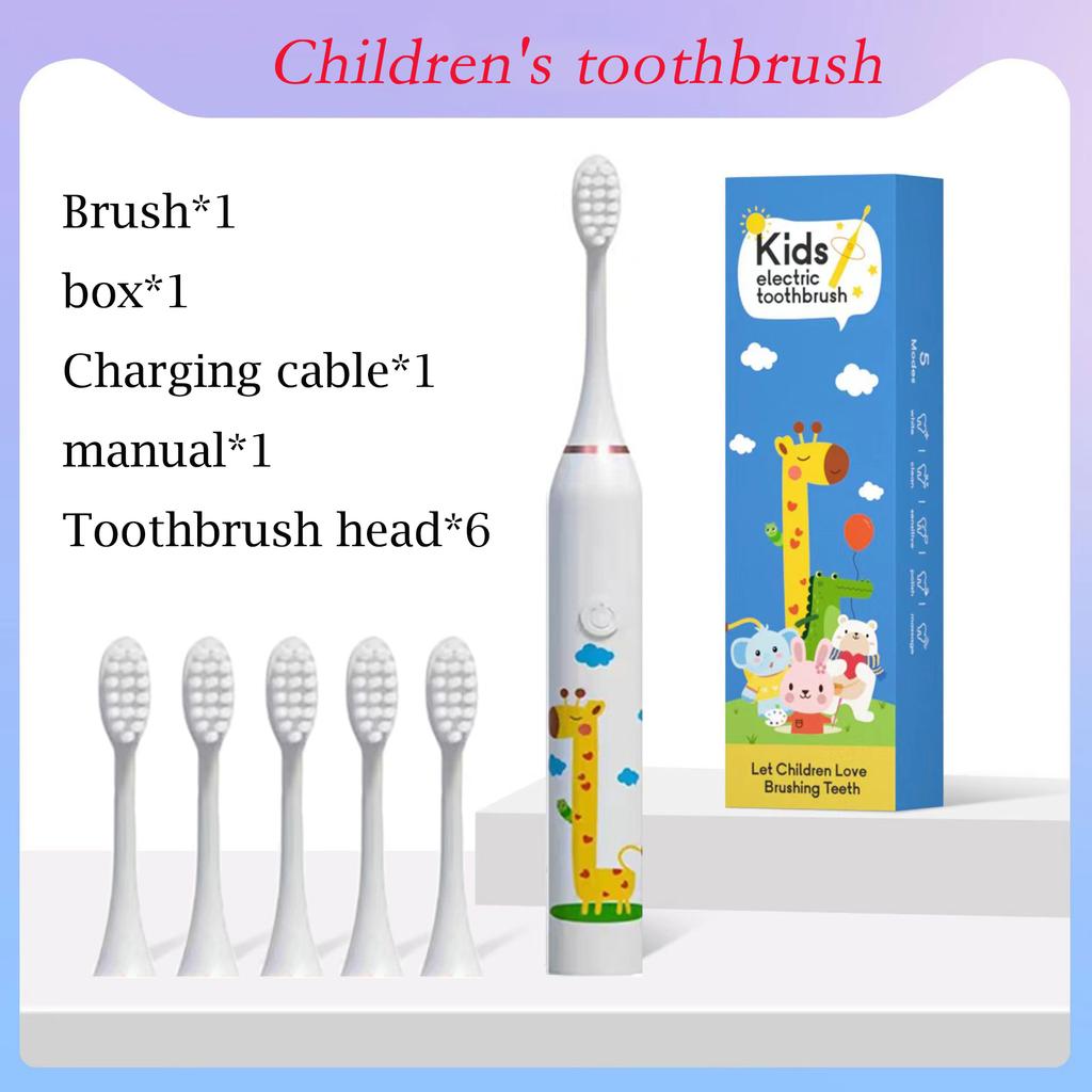 Sonic elektrisk tannbørste Fargerik tegneserie for barn med erstatningshoder Ultrasonisk oppladbar myk hårrensebørste