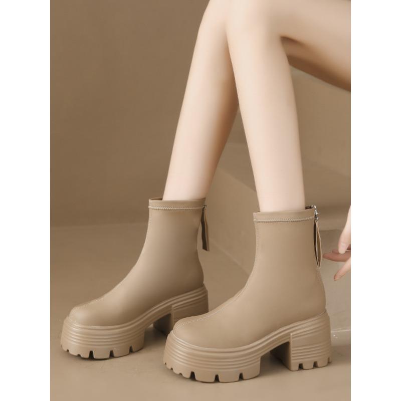 Fashion Punk Chunky Platform Motorcycle Boots Women Thick Bottom Non Slip Combat Booties Woman Black White PU Leather Ankle Botas Mujer