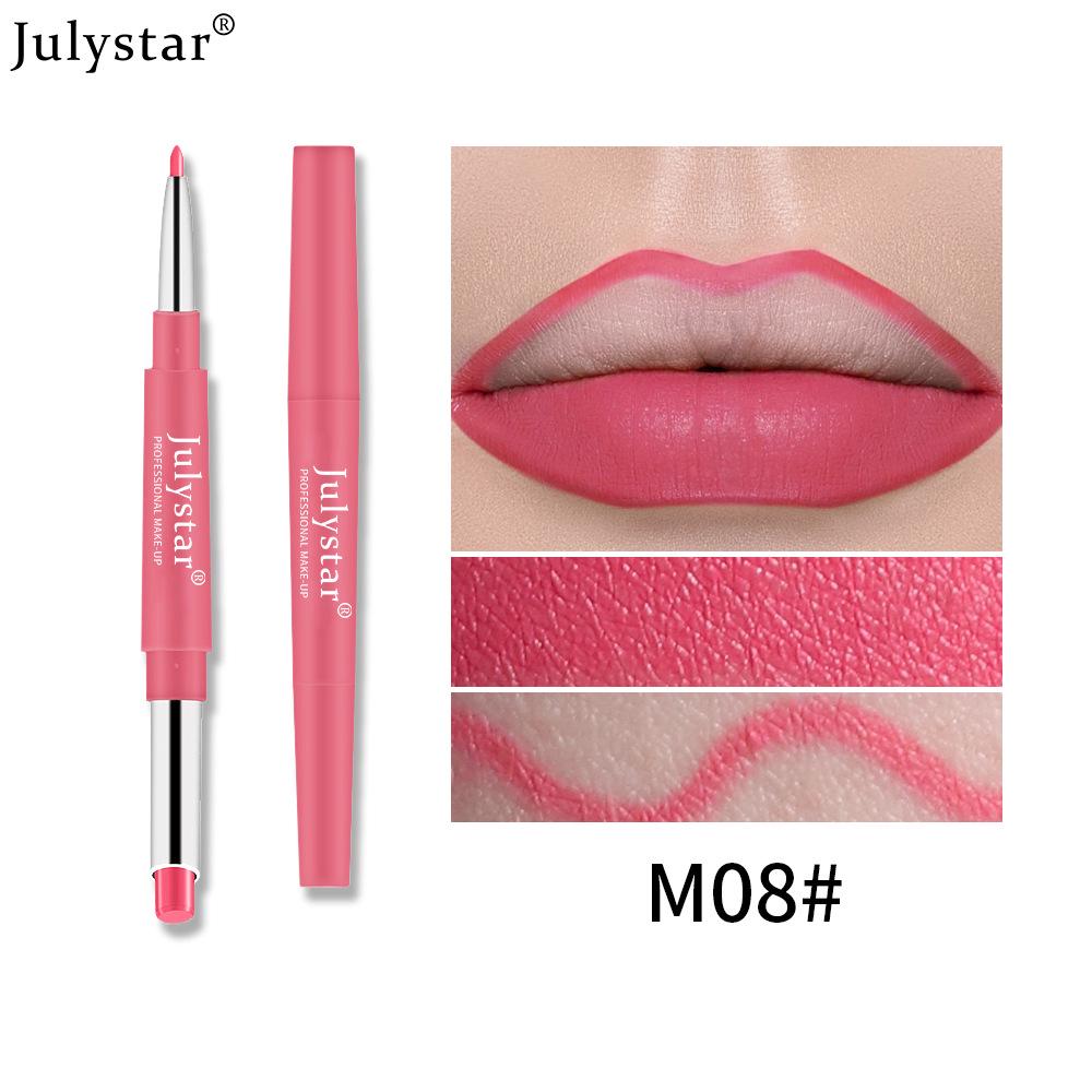 

Европейская и американская двусторонняя стойкая помада и карандаш для губ - Розовый выдвижной не тускнеющий, не оставляющий следов на чашке. 2.1g