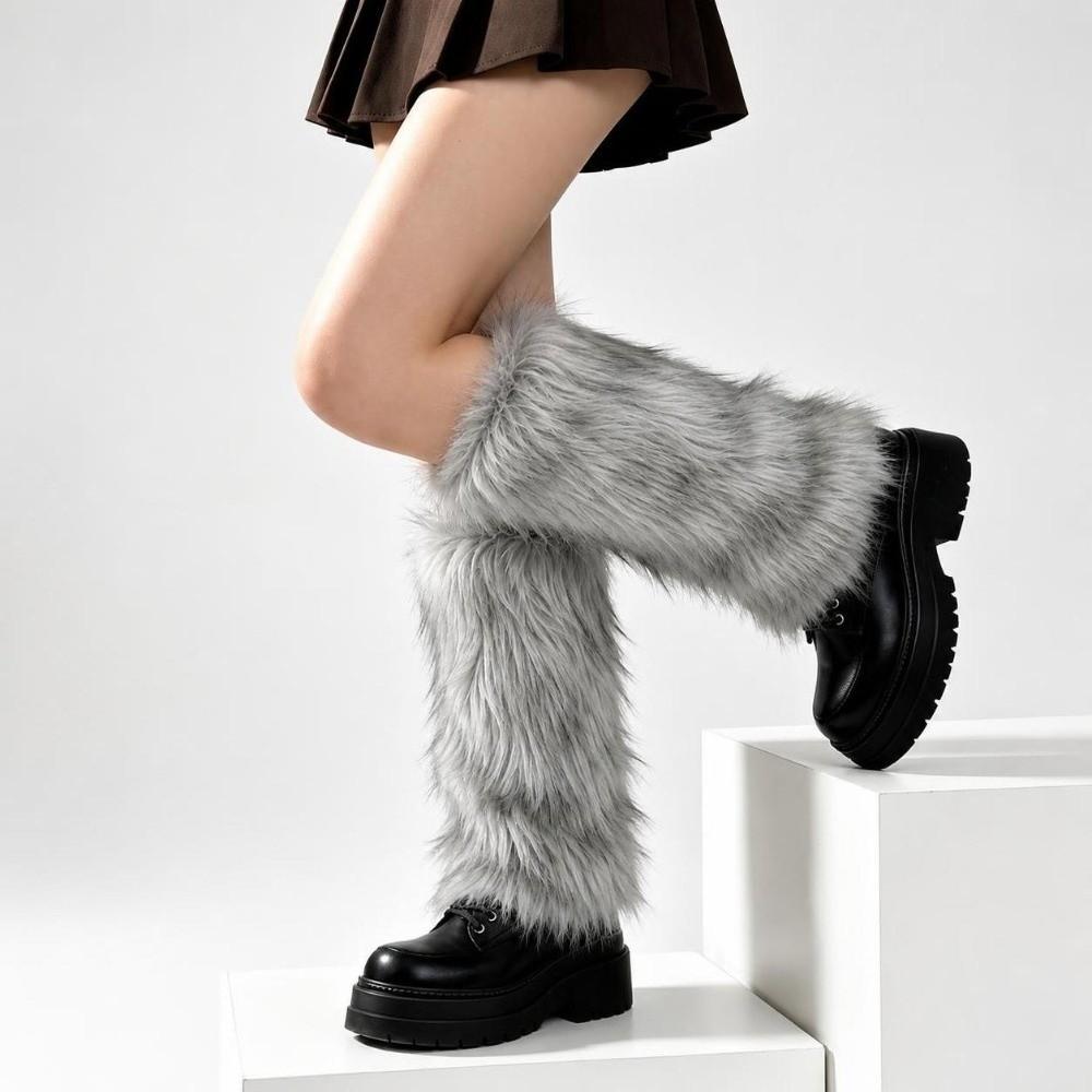 1 pair Thickened Fur Leg Warmer Faux Fur Autumn Winter Knee Cover Vintage Leg Warm Socks Women Girl