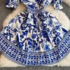 Summer Women Designer Vintage Print Runway Dress Elegant V-neck Single Breasted Party Dresses