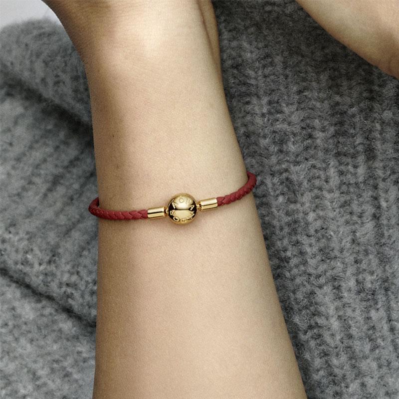 Pandora Jewelry Moments animal year red rope braided bracelet, same style for men and women, couple model, red Red 20.5 mirror jewelry box
