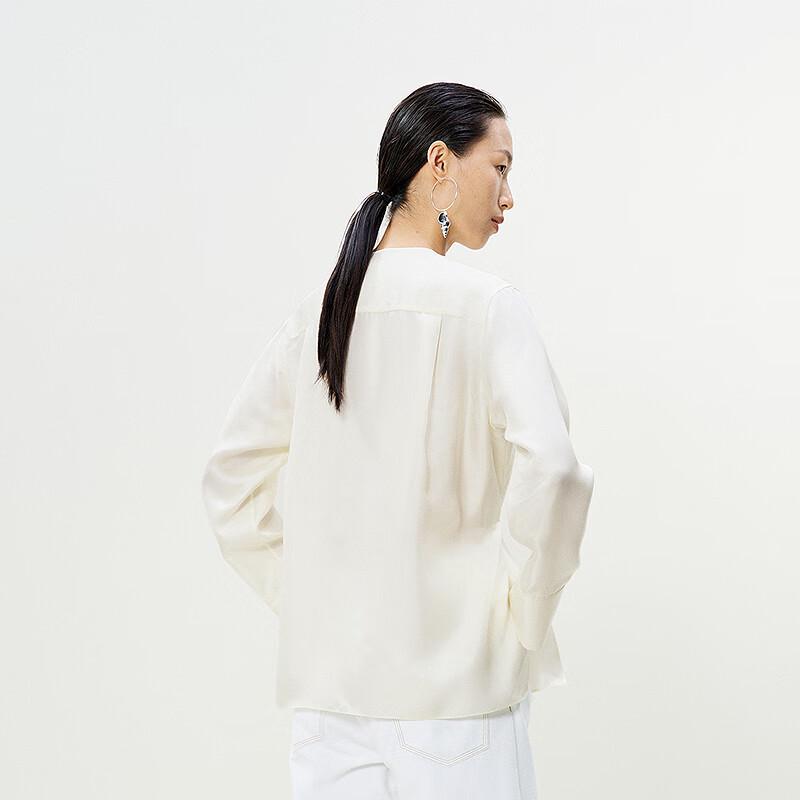 LESS 2025 Spring Mulberry Silk V-Neck Long Sleeve Shirt