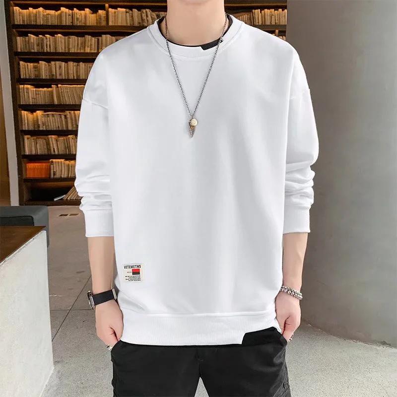 Men's Korean Style Loose Round Neck Long Sleeve Sweatshirt - Fake Two-Piece, Plus Velvet, Versatile Trendy Autumn/Winter Fashion Top