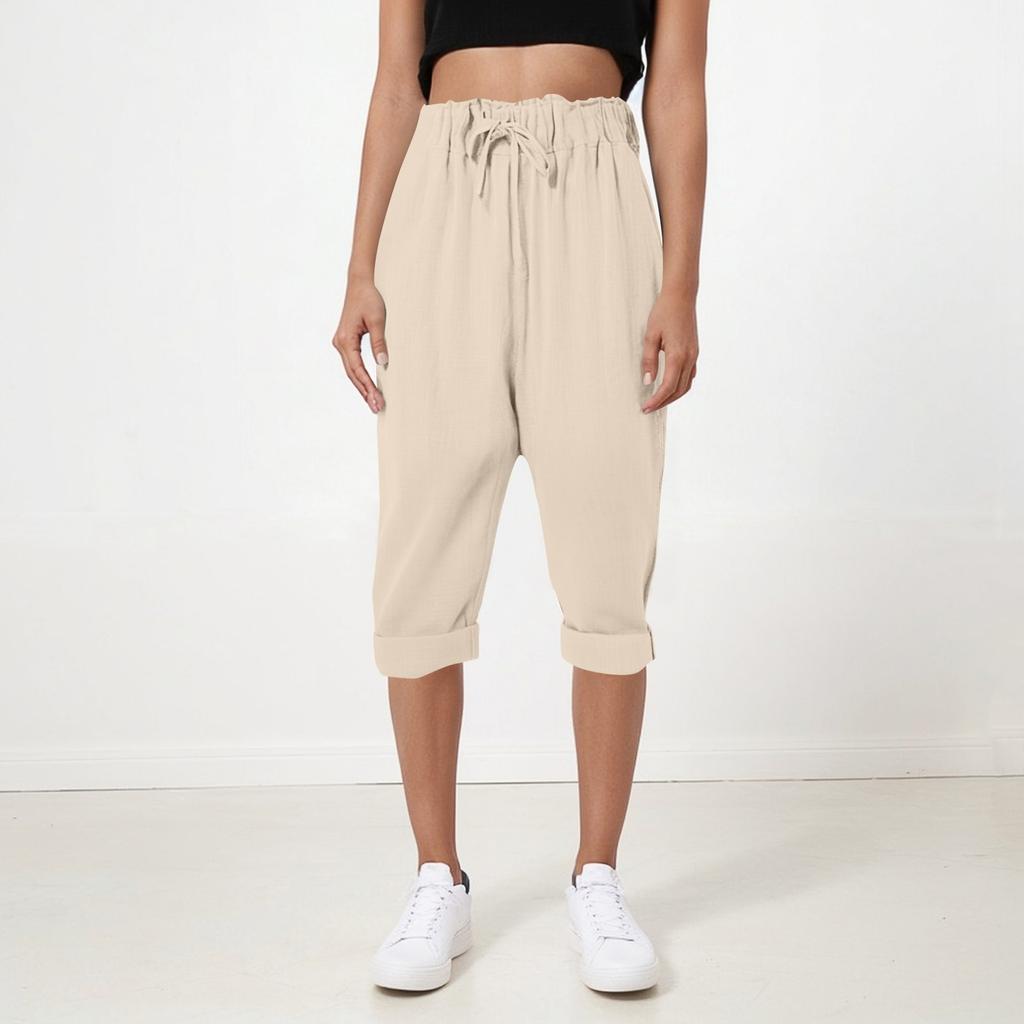 Women's Loose Casual Cotton Linen Thin Solid Color Home Pants Cropped Pants