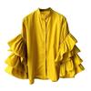 Stylish Shirt Women's Layered Ruffled Flared Sleeve Shirts Loose Stand-up Collar Tops