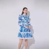 European and American New French Elegant Lace Waist Lantern Sleeve Dress