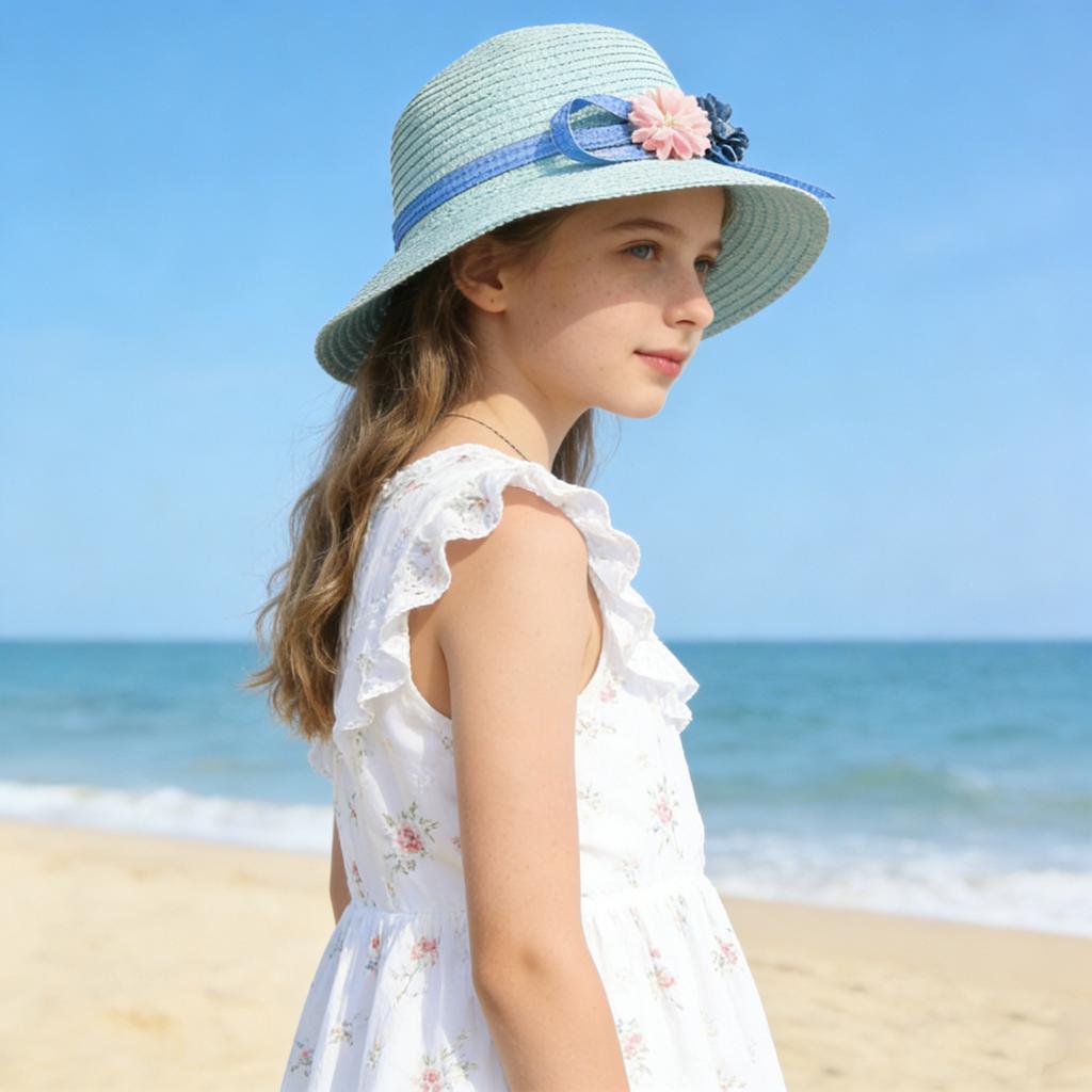 Kids Straw Hat Spring And Summer Foldable Sunshade Caps Beach Cap Sweet Fisherman