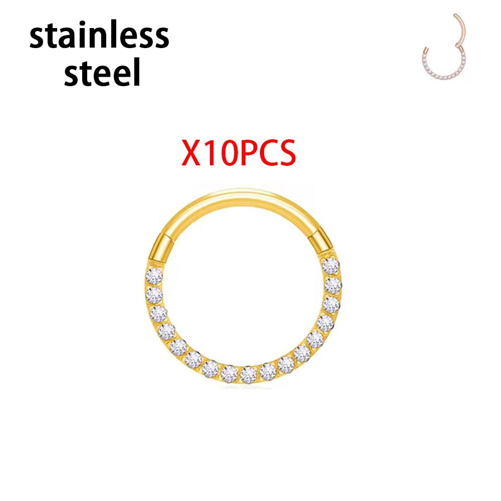 1/10PCS Stainless Steel Nose Ring Septum Clicker Hoop Earrings For Women Piercing Body Jewelry Lip Ring Zircon Hinged Segment