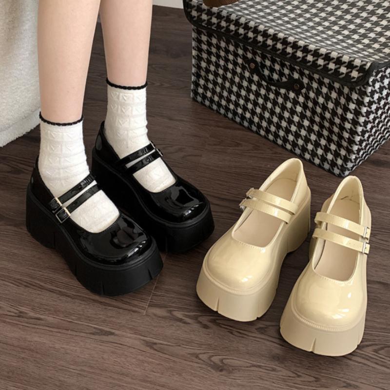 High-heeled Platform Small Leather Shoes Women's Autumn French Mary Jane Retro Heightening Japanese Muffin Single Shoes