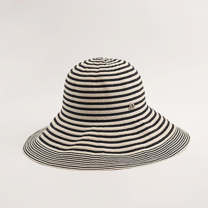 

Летняя шляпа с широкими полями в грубую полоску, повседневная универсальная шляпа, женская шляпа для поездок на работу, солнцезащитная, модная, для отпуска, путешествий, карманная шляпа (55-58cm)