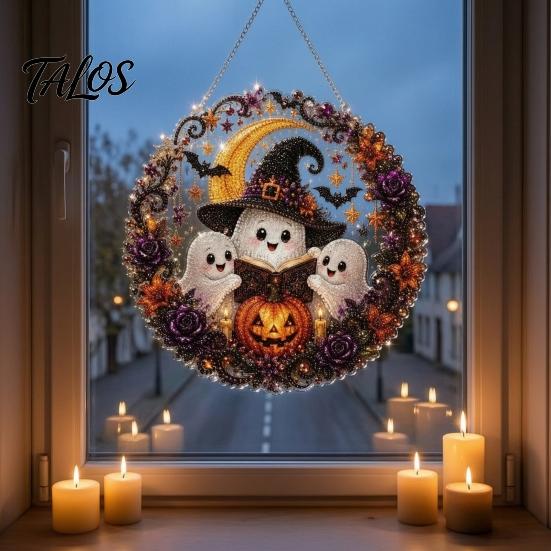 DIY Diamond Art Ornaments Halloween Ghost/Owl Hanging Ornament Kit, Gem Projects Painting Suncatcher, Pendant Window Decor Creative Crafting Supplies