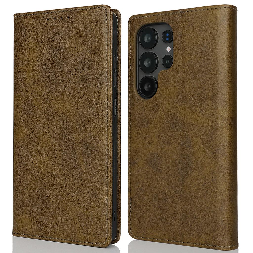 For Samsung Galaxy S25 Ultra Case PU Leather Calf Textured Magnetic Closing Smart Phone Cover