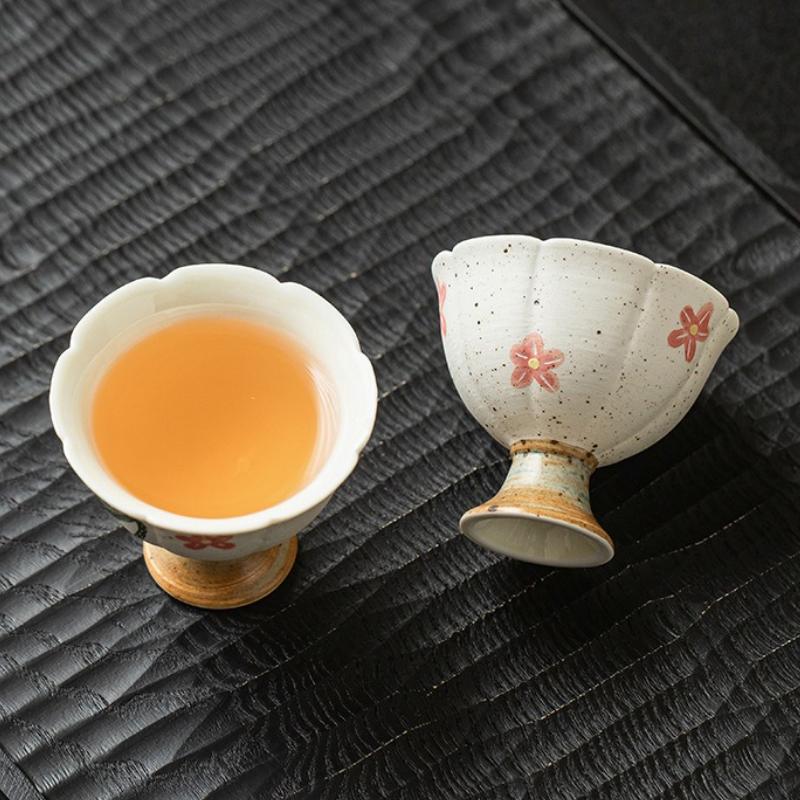 Plant Ash Master Cup Lotus Petal Teacups Ceramic Chinese Kung Fu Tea Cup Tea Ceremony Household Tasting High-foot Bowl Drinkware