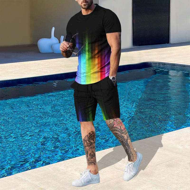 Plus Size Men's Summer Suit Round Neck Short Sleeved Shorts 3D Printed Loose Men's Casual Sports Set