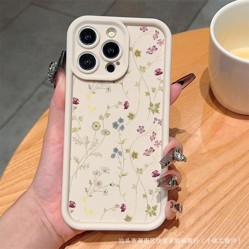 Line flower for iPhone11/12/13/14/15 mobile phone case Apple 16promax all-inclusive X/XS
