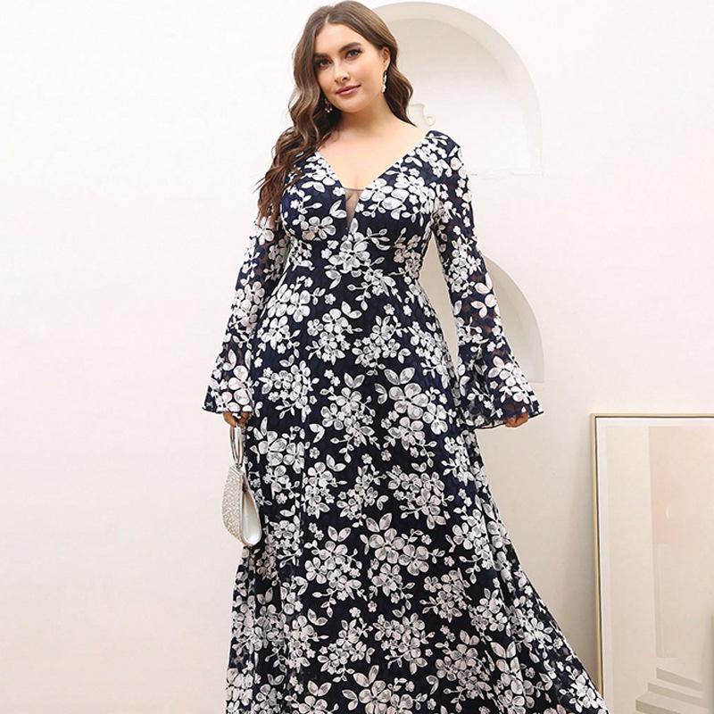 Floral Chiffon Dress Women's 2026 Knee Skirt Waist Thin Temperament Long Sleeve Spring and Autumn Korean Version Dress