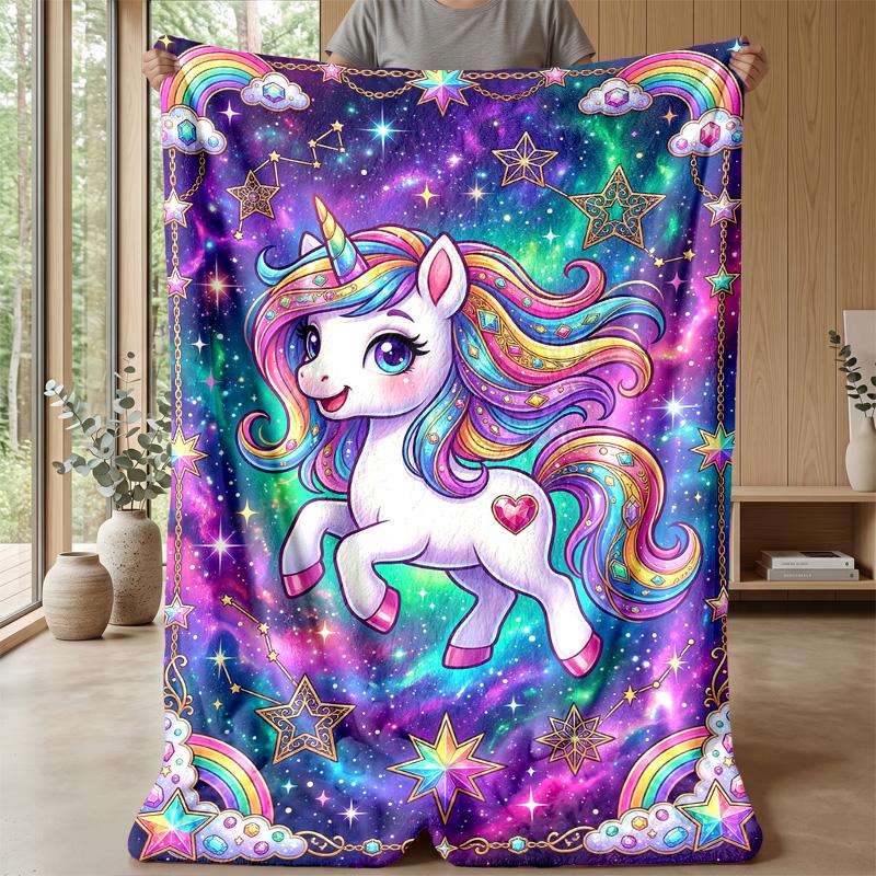 Rainbow unicorn clouds Theme blanket Lightweight Warm Flannel Blanket Decorative Throw Blanket for Home Decoration