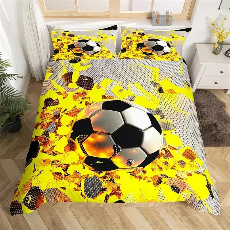 3D Soccer Duvet Cover Set Boys Football Bedding Set Ball Sport Theme Comforter Cover Polyester Geometric Hexagon Bedspread Cover